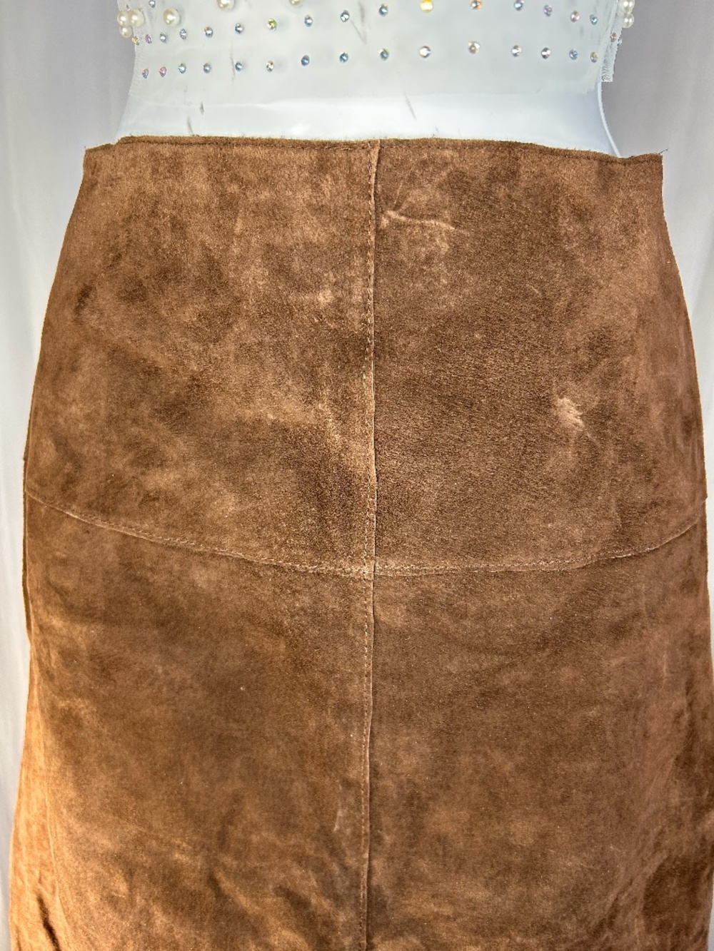 Chocolate Brown Suede Lthr Sz M A-line midi skirt Grunge Western Side Zip C & E